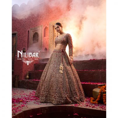 Mehroon Red Net Bridal Lehenga