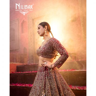 Mehroon Red Net Bridal Lehenga