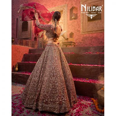 Mehroon Red Net Bridal Lehenga