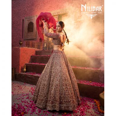 Mehroon Red Net Bridal Lehenga