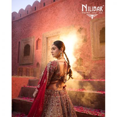 Mehroon Red Net Bridal Lehenga