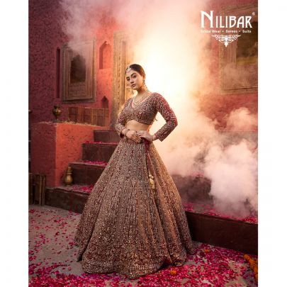 Mehroon Red Net Bridal Lehenga