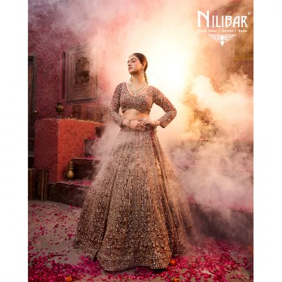 Mehroon Red Net Bridal Lehenga