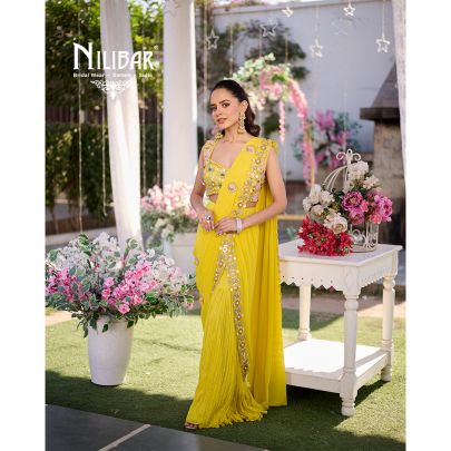 Pineapple Yellow Silk Drape Saree