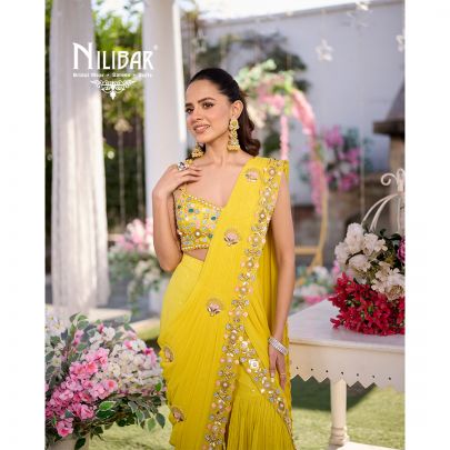 Pineapple Yellow Silk Drape Saree
