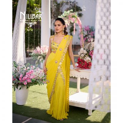 Pineapple Yellow Silk Drape Saree