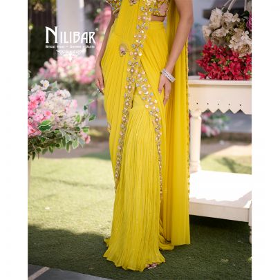 Pineapple Yellow Silk Drape Saree
