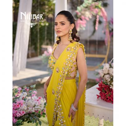 Pineapple Yellow Silk Drape Saree