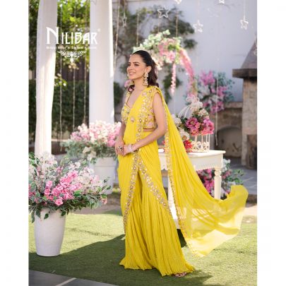 Pineapple Yellow Silk Drape Saree