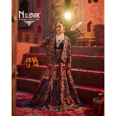 Blue Silk Embroidered Bridal Lehenga