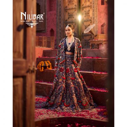 Blue Silk Embroidered Bridal Lehenga