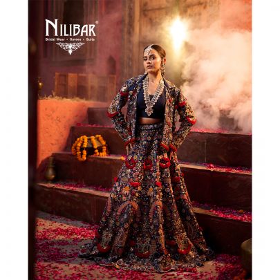 Blue Silk Embroidered Bridal Lehenga