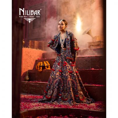 Blue Silk Embroidered Bridal Lehenga