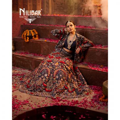 Blue Silk Embroidered Bridal Lehenga