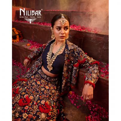 Blue Silk Embroidered Bridal Lehenga