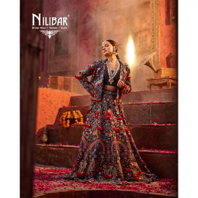 Blue Silk Embroidered Bridal Lehenga