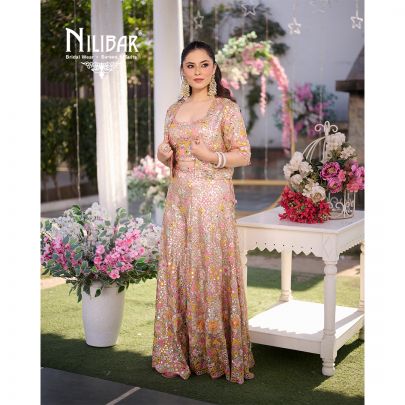 Light Pink Georgette Crop Top Set