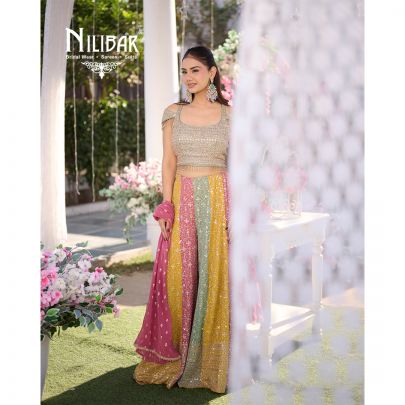 Multicolor Georgette Crop Top Set