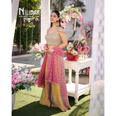 Multicolor Georgette Crop Top Set