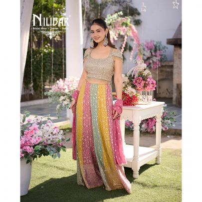 Multicolor Georgette Crop Top Set