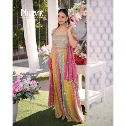 Multicolor Georgette Crop Top Set