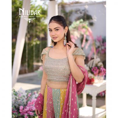 Multicolor Georgette Crop Top Set