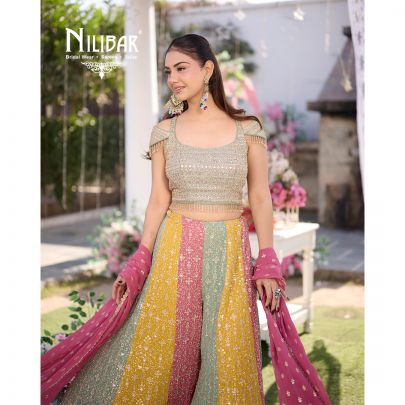 Multicolor Georgette Crop Top Set