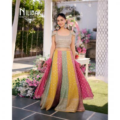 Multicolor Georgette Crop Top Set