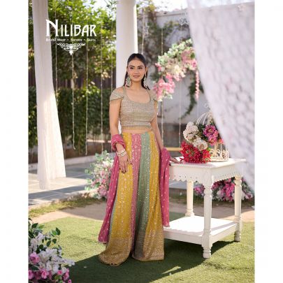 Multicolor Georgette Crop Top Set