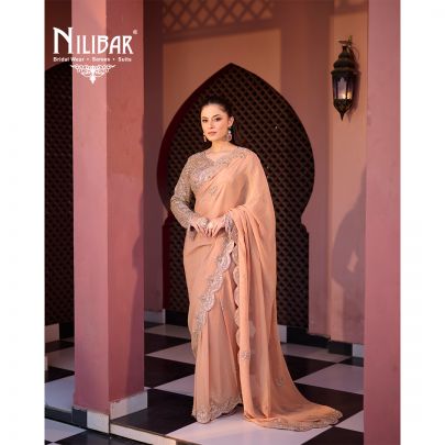 Peach Georgette Saree
