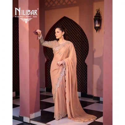 Peach Georgette Saree