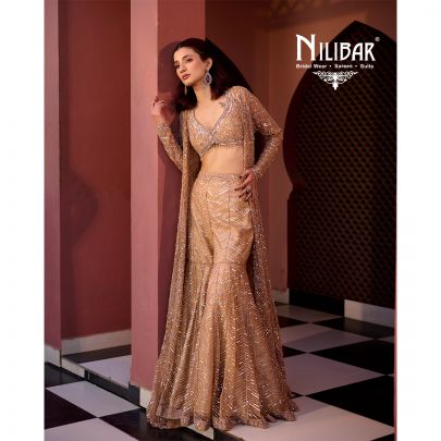 Salmon Net Indo Western Set