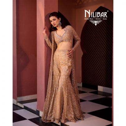 Salmon Net Indo Western Set