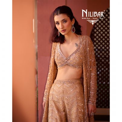 Salmon Net Indo Western Set