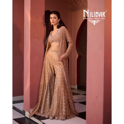 Salmon Net Indo Western Set