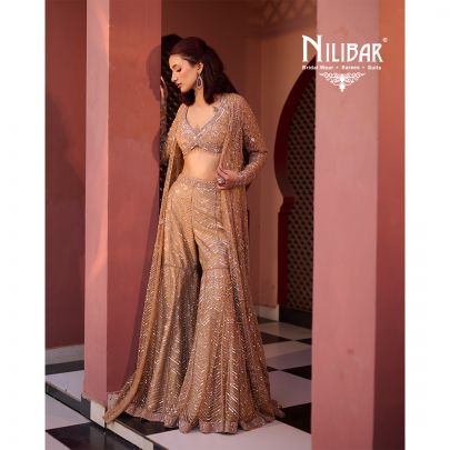 Salmon Net Indo Western Set