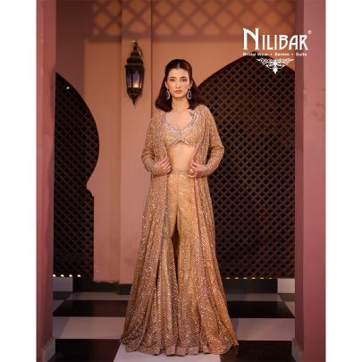 Salmon Net Indo Western Set