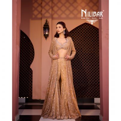 Salmon Net Indo Western Set