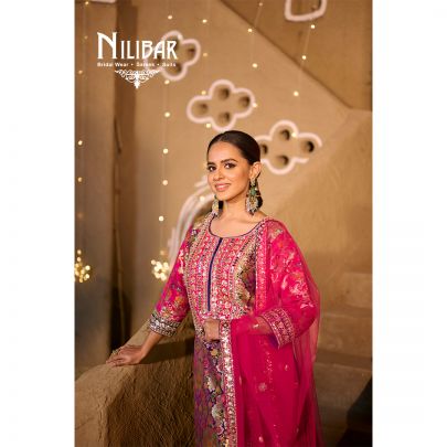 Hot Pink Silk Brocade Embroidered Suit