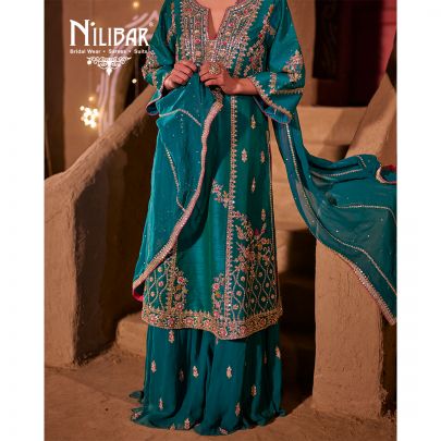 Rama Green Silk Flared Palazzo Suit