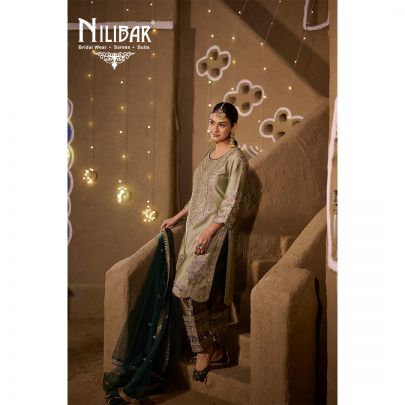 Pistachio and Dark Green Silk Salwar Suit