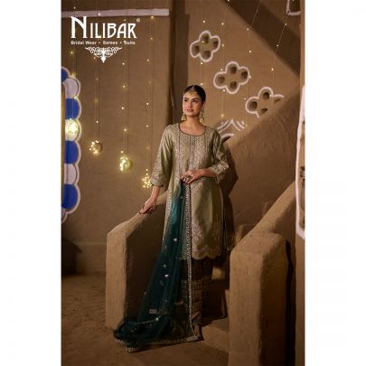 Pistachio and Dark Green Silk Salwar Suit