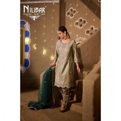 Pistachio and Dark Green Silk Salwar Suit
