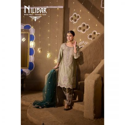 Pistachio and Dark Green Silk Salwar Suit
