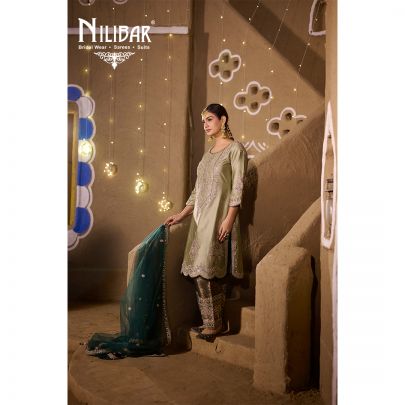 Pistachio and Dark Green Silk Salwar Suit