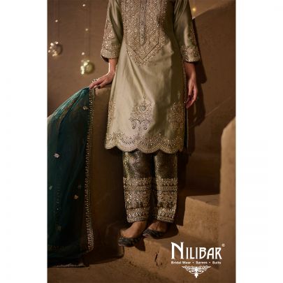 Pistachio and Dark Green Silk Salwar Suit
