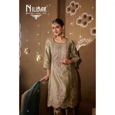 Pistachio and Dark Green Silk Salwar Suit