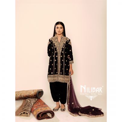 Dark Violet Velvet Shirt Paired With Dhoti