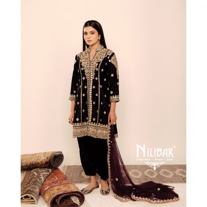 Dark Violet Velvet Shirt Paired With Dhoti