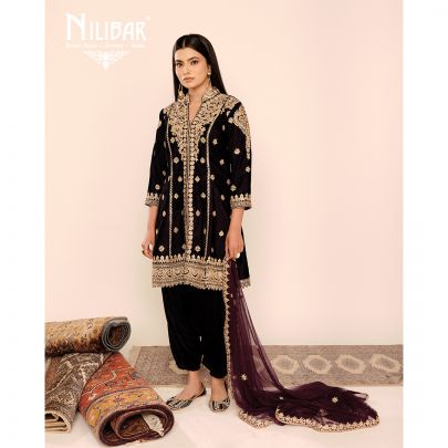 Dark Violet Velvet Shirt Paired With Dhoti